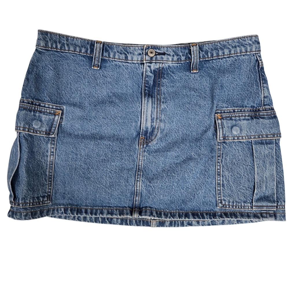 Abercrombie & Fitch High Rise Denim Cargo Mini Skirt Blue Y2K Women Size 14